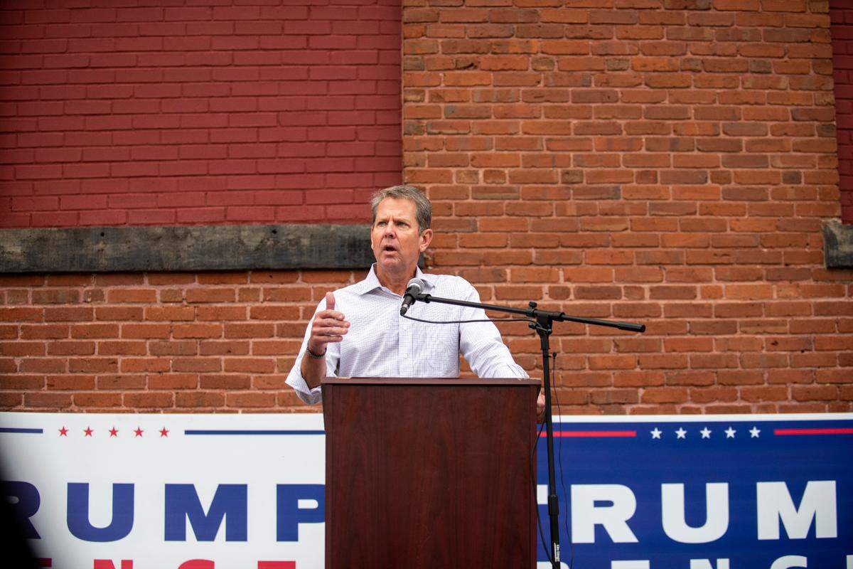 Gov. Brian Kemp speaks at a MAGA rally in Manchester, Georgia, on Oct. 27, 2020. The rally was held on the same day Joe Biden visited Warm Springs just a few miles away.