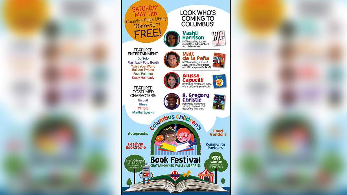 The Columbus Children’s Book Festival returns to the Columbus Public Library Saturday May 11 from 10 a.m. to 3 p.m. EST. Admission is free and no tickets are required. The library is located at 3000 Macon Rd. in Columbus.