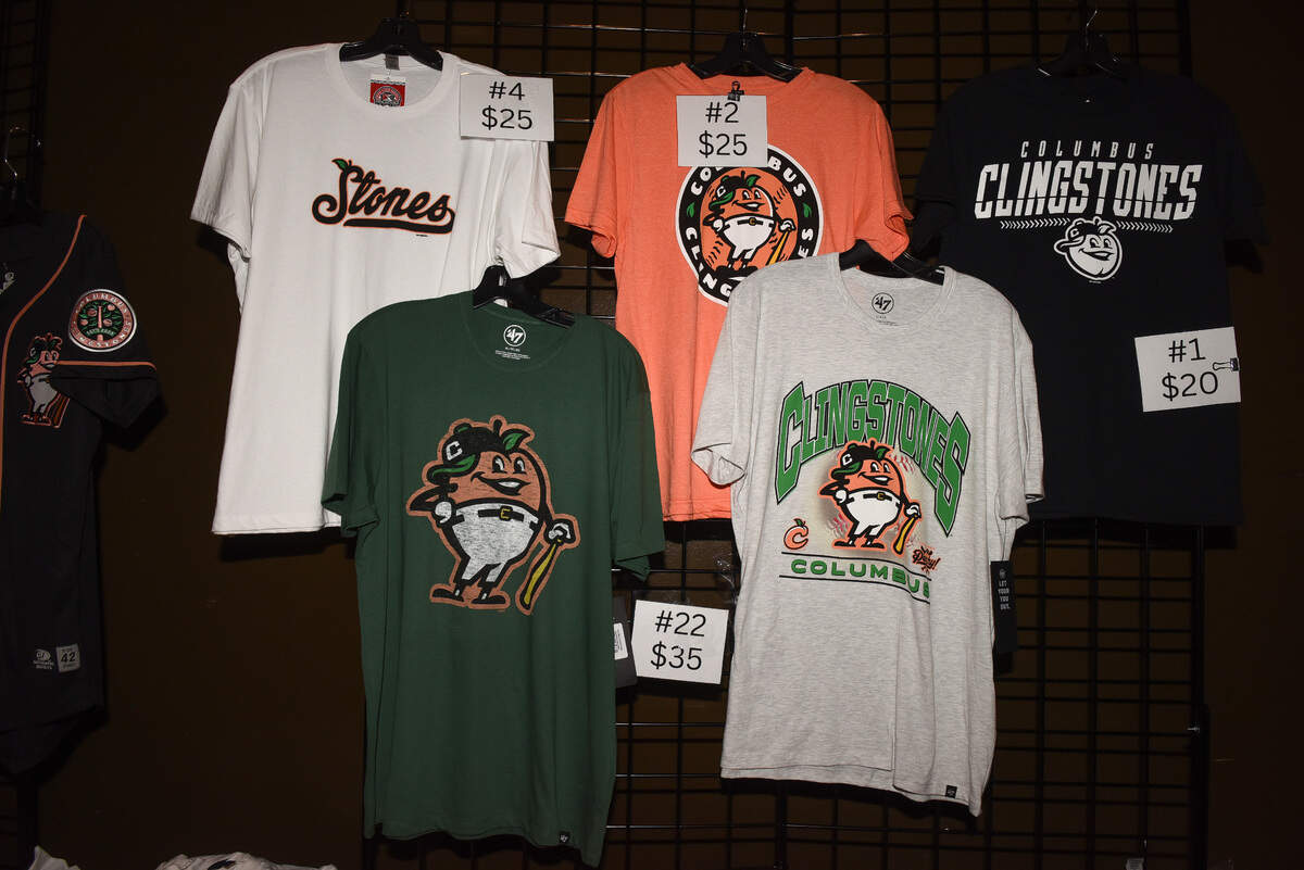 Columbus Clingstones merchandise was on sale during the Uptown Columbus concert Sept. 6, 2024, in the Columbus Convention & Trade Center, where the new name of the Atlanta Braves Double-A minor league baseball team moving from to the Chattahoochee Valley from Mississippi was announced.