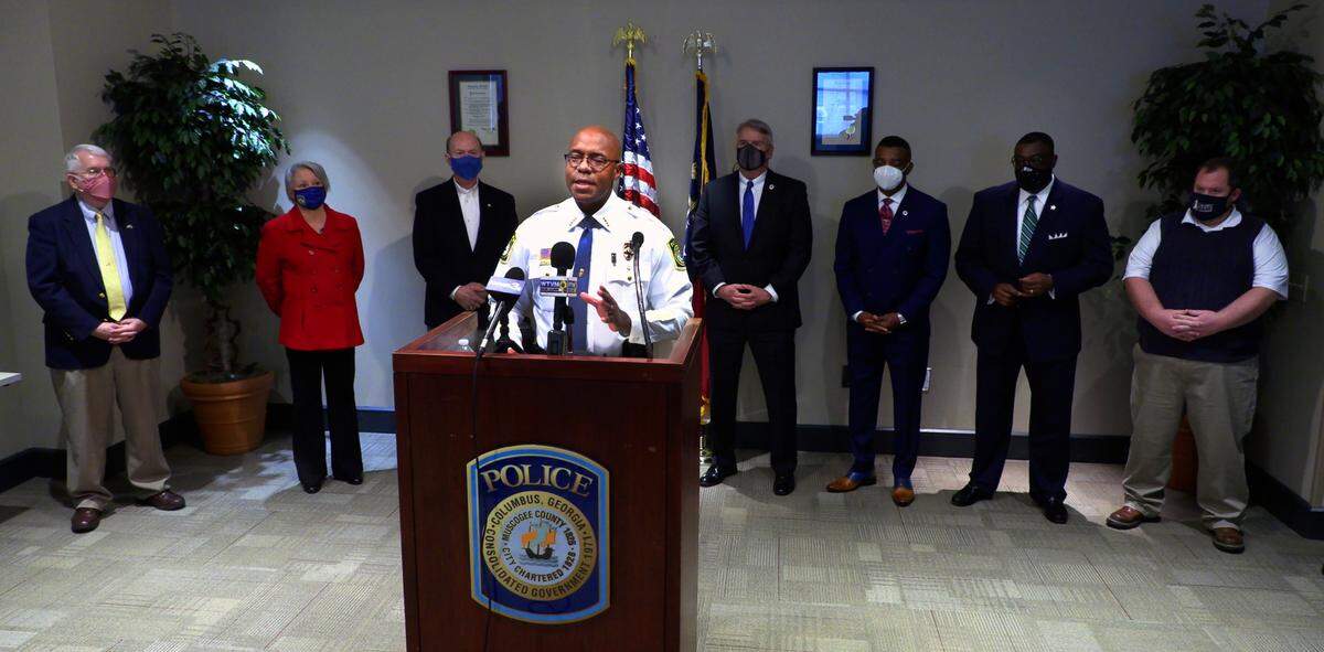 Columbus Police Chief Freddie Blackmon speaks during a Feb. 16, 2021, press conference about violent crime in Columbus.