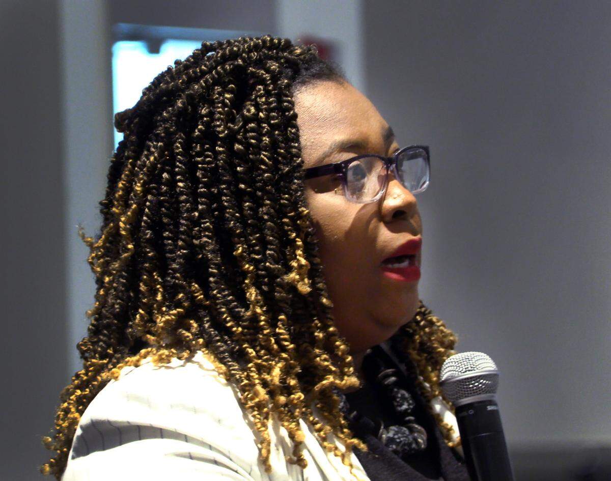 Columbus City Councilwoman Toyia Tucker amswers a question Thursday during the United Way’s 3rd Annual Black History Panel in honor of Black History Month at the Columbus Civic Center in Columbus, Georgia. 02/10/2023