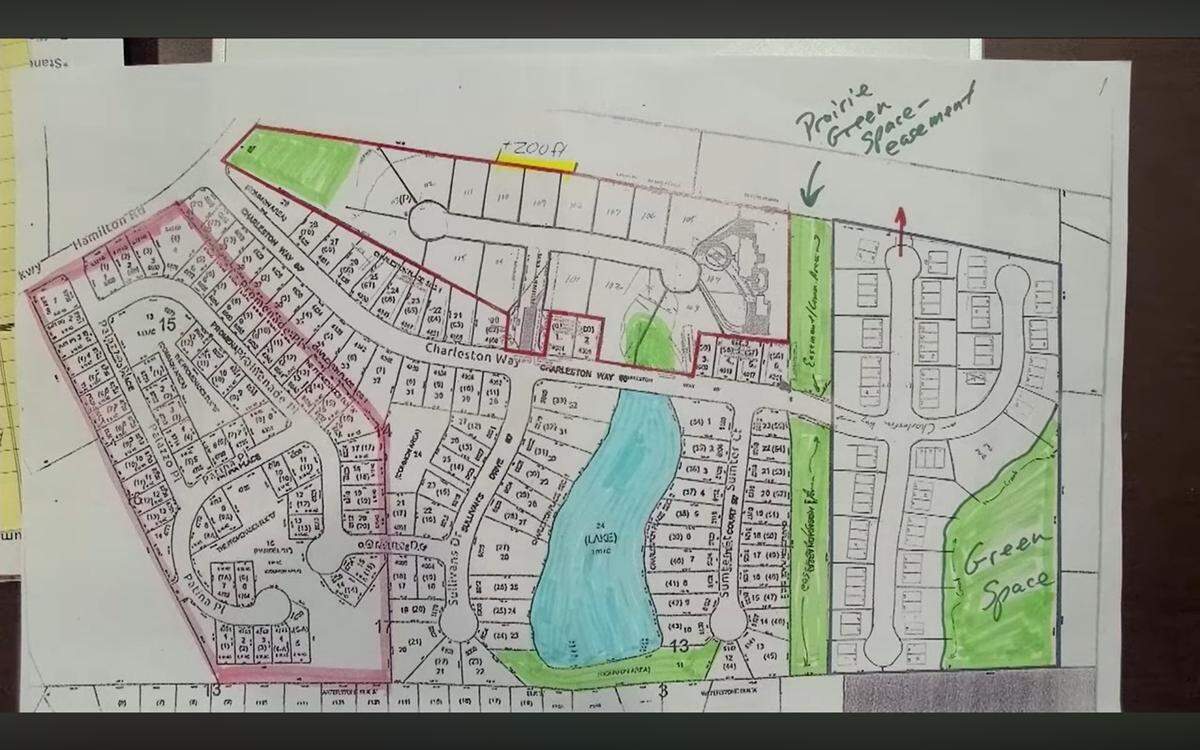 This map, presented during the Dec. 9, 2025, Columbus Council meeting, shows the proposed development in Charleston Place off Veterans Parkway.