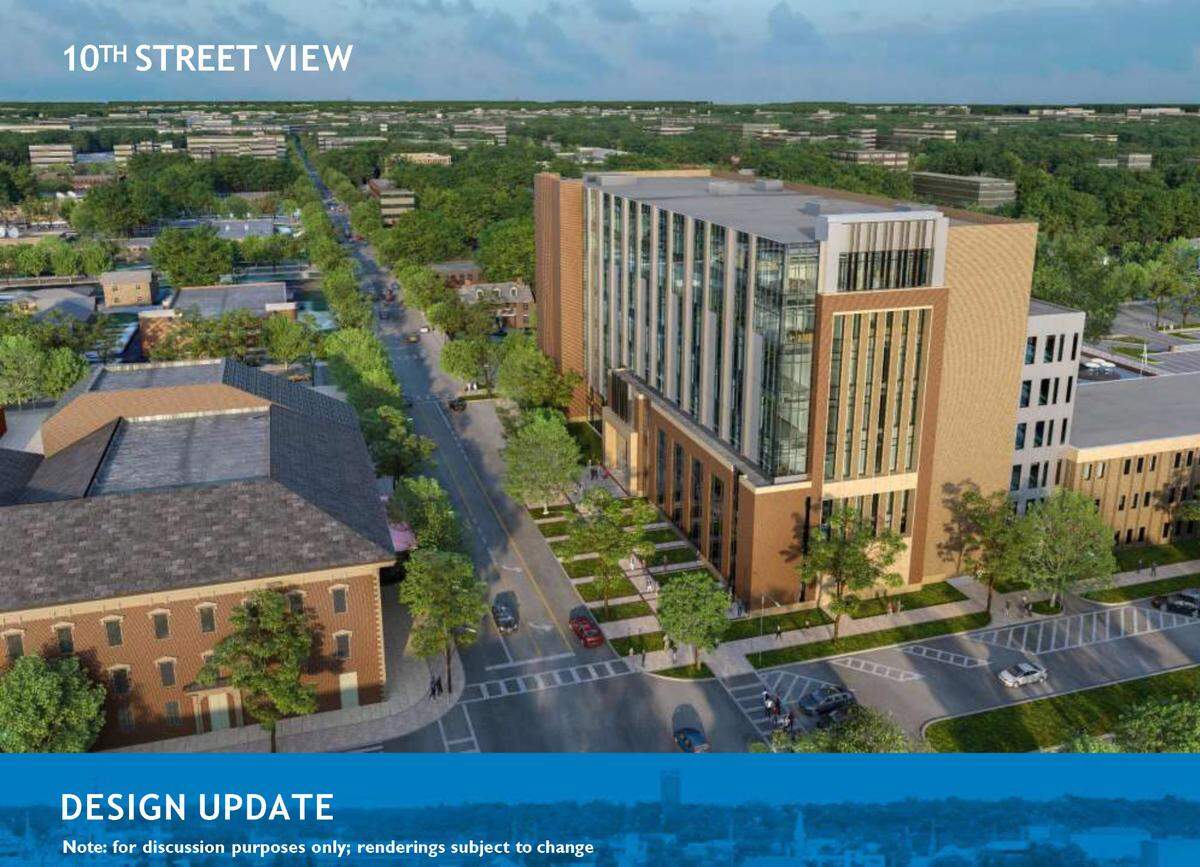 This rendering, from a design update presented to Columbus Councilors on Oct. 10, 2023, is a rendering of a proposed design showing the view from 10th Street.