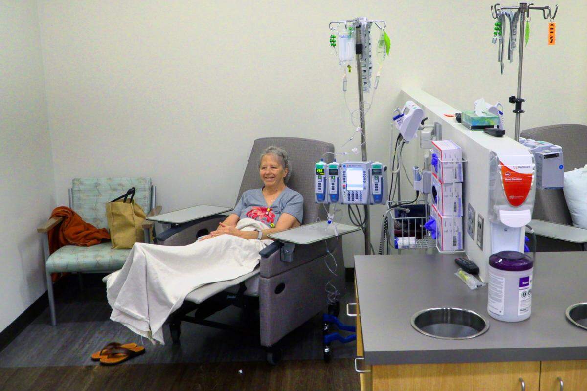 Susan Williams, a patient at the John B. Amos Cancer Center in Columbus, Georgia, receives a new cancer treatment known as Bispecific T-Cell Engager (BiTE) therapies on Feb. 11, 2025.