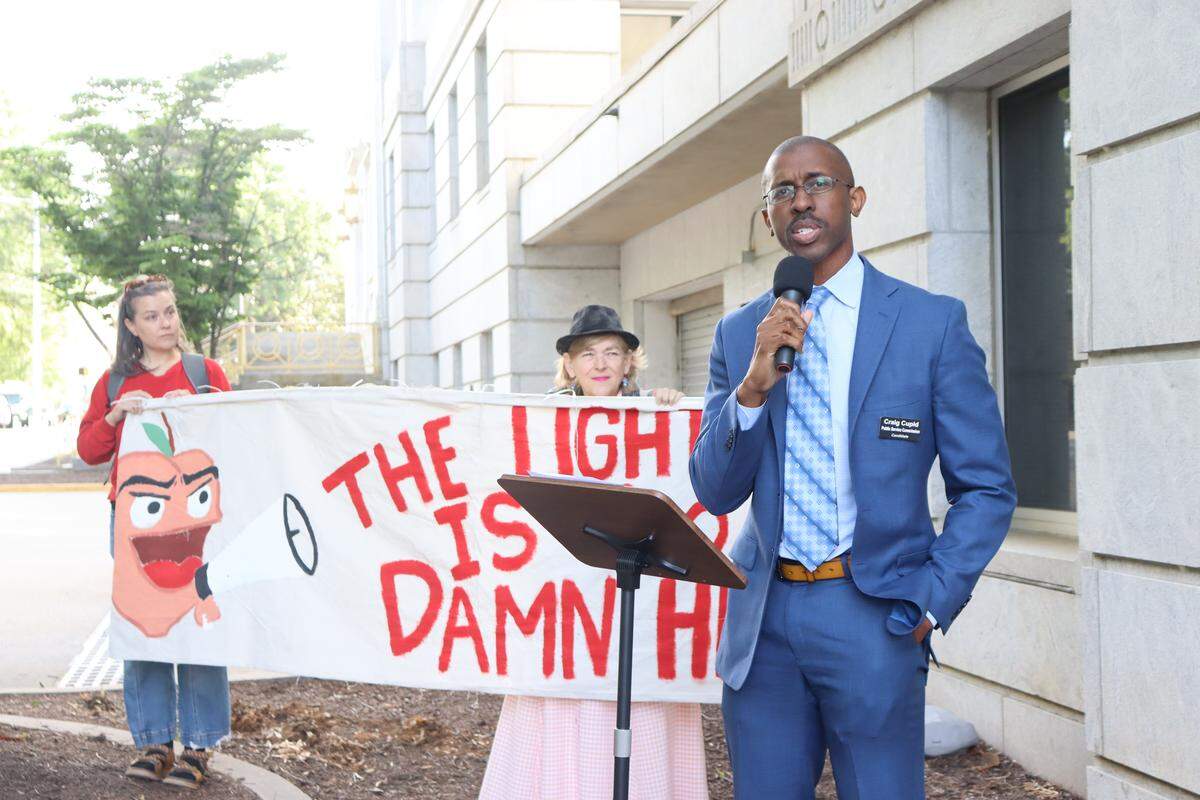 Craig Cupid, a Democratic candidate for the Georgia Public Service Commission, speaks after declaring his support for the Pledge for Public Trust on May 13, 2026.