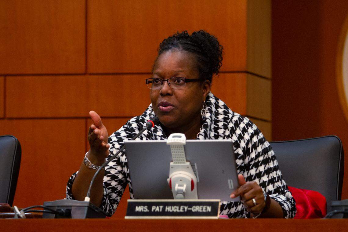 Pat Hugley Green participates in the Muscogee County School Board meeting after being elected board chair Tuesday, Jan. 22, 2019, at the Muscogee County Public Education Center in Columbus, Ga. The previous board chair was Kia Chambers.