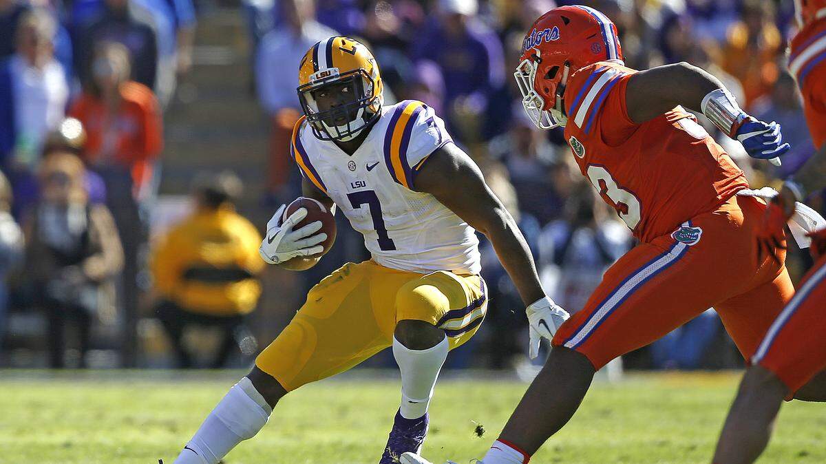 Running back Leonard Fournette (7), pictured in a file photo, carries in the first half an NCAA college football game against Florida in Baton Rouge, La., Saturday, Nov. 19, 2016.