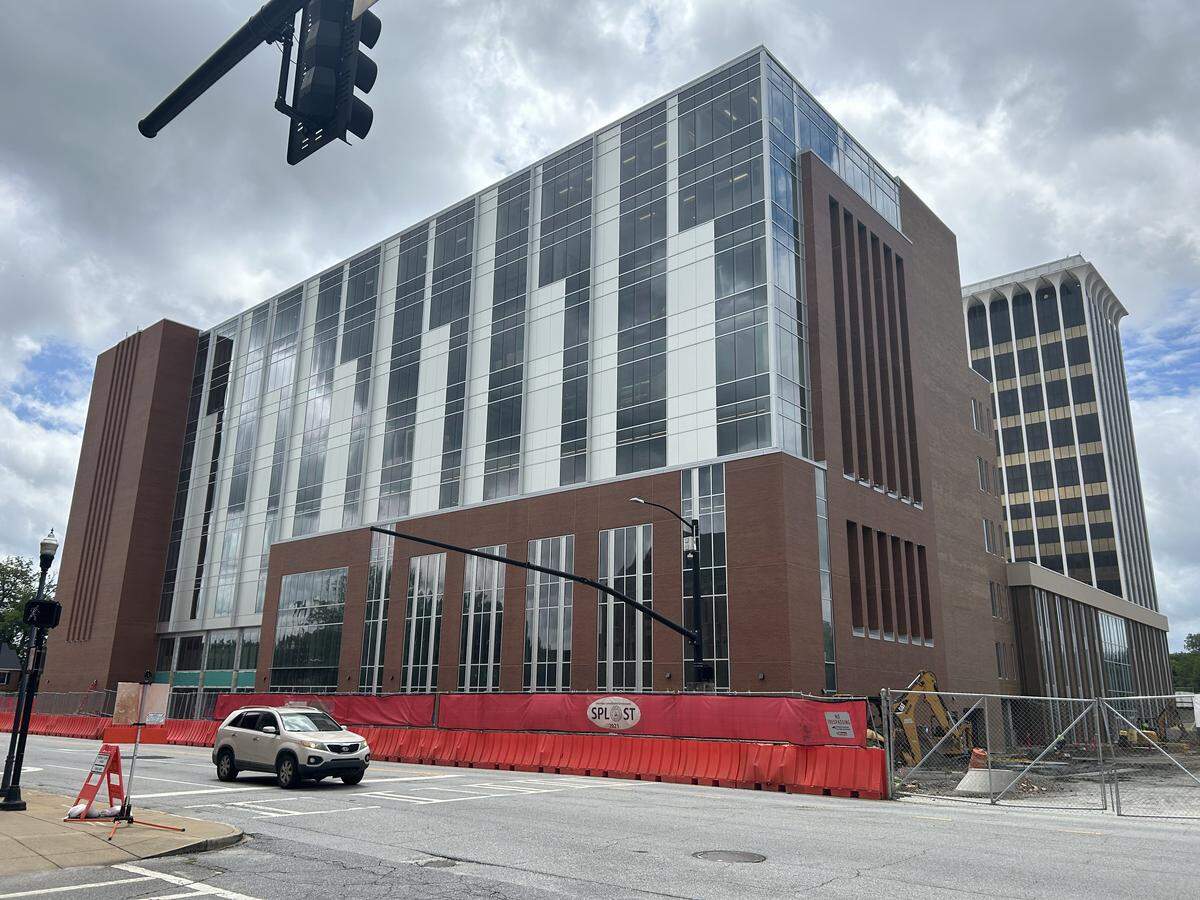 The future Columbus Judicial Center, on 10th Street, is pictured May 26, 2026, with the Columbus Government Center in the background.