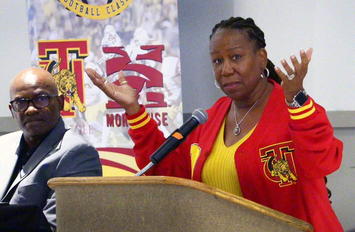 Lisa Goodwin, the chairperson for the 85th Tuskegee vs. Morehouse Football Classic in Columbus, Georgia, speaks Wednesday during the media day for the event. 10/02/2024