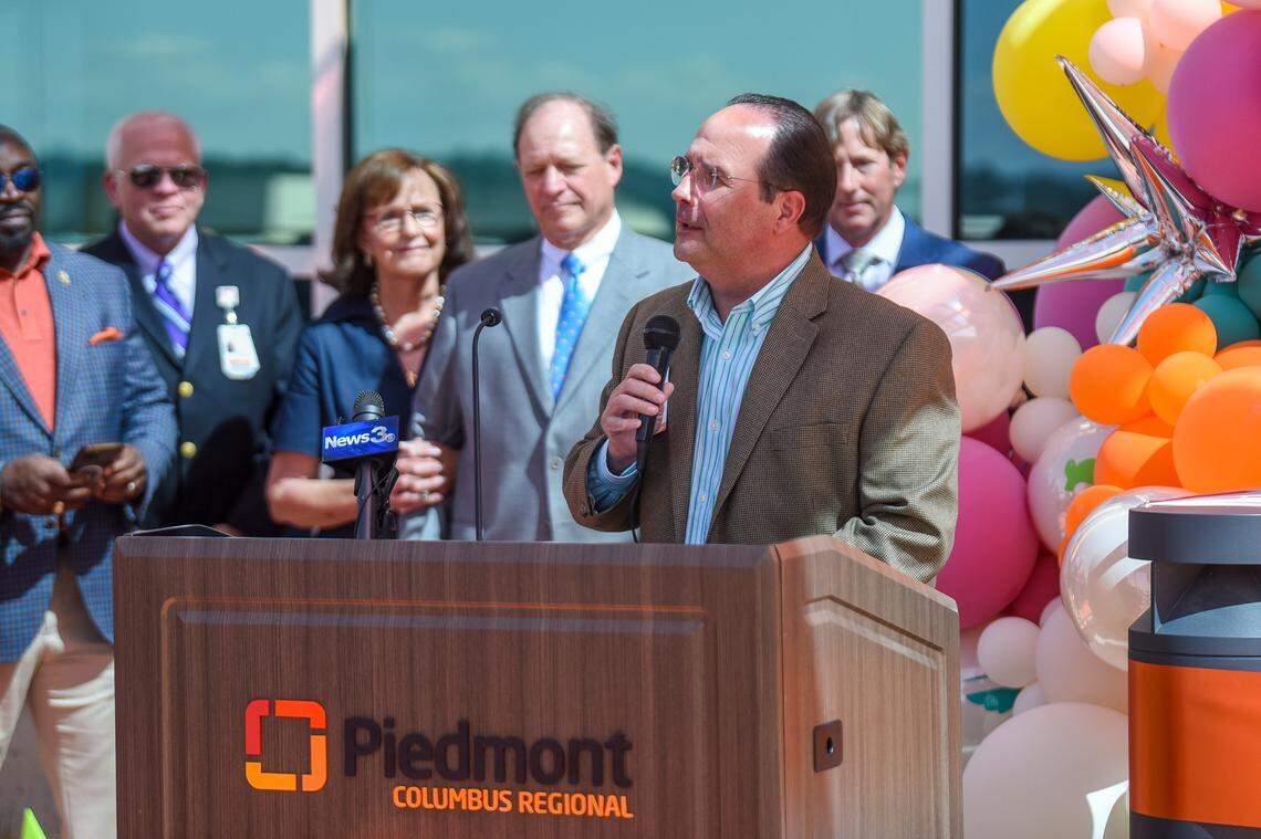 Cary Burcham, the chief nursing officer for Piedmont Columbus Regional, speaks during the ribbon-cutting ceremony Oct. 9, 2024, celebrating the completion of the Bill and Olivia Amos Children’s Hospital in Columbus.