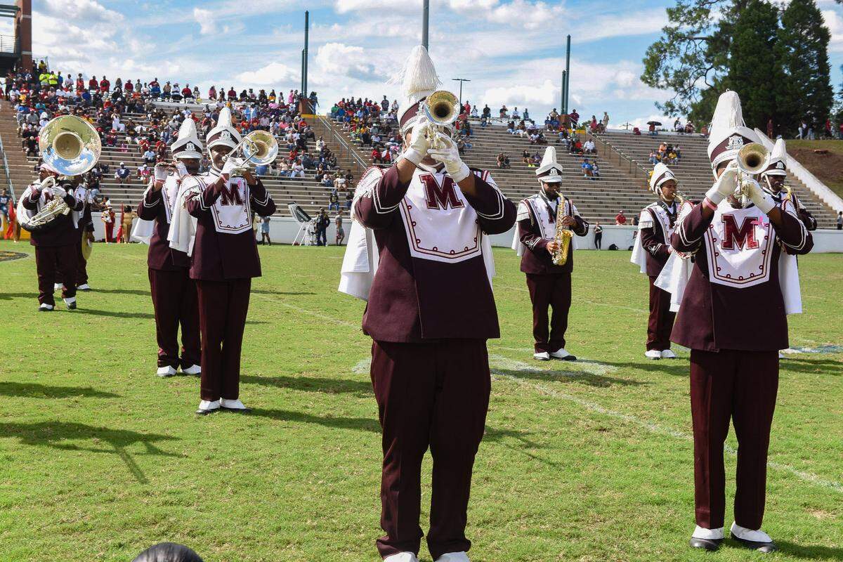 Morehouse College’s band performs during the Tuskegee Morehouse Football Classic on Saturday, Oct. 5, 2024. Tuskegee won the game 42-0.