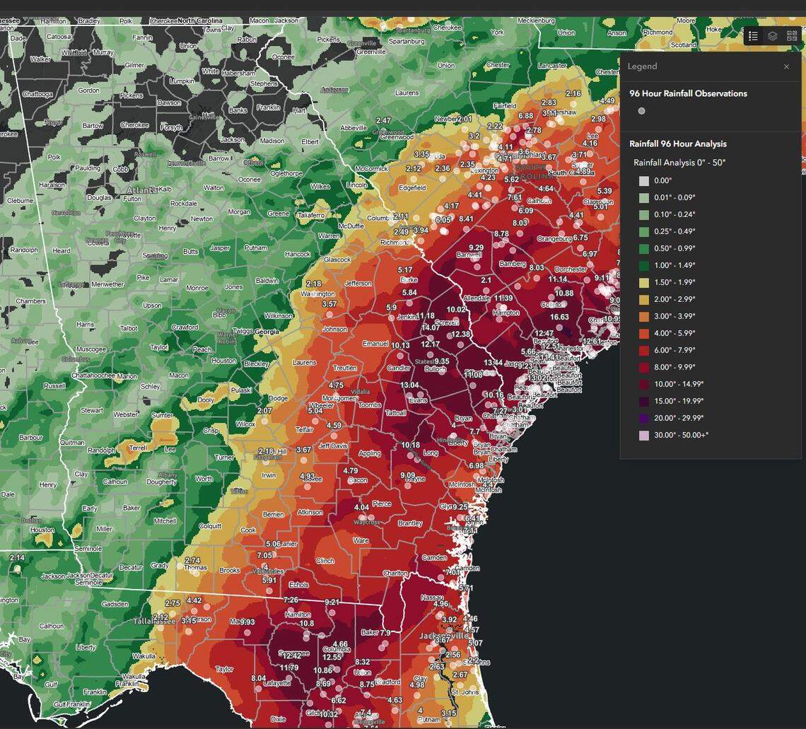 Rainfall over southeast Georgia and adjacent areas over a 96-hour period associated with Hurricane Debby.