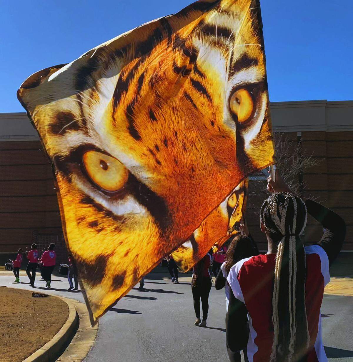Members of the G.W. Carver High School Mighty Marching Tigers from Columbus, Georgia rehearse Thursday afternoon for their participation in the upcoming Peach Bowl Parade in Atlanta, Georgia. 12/29/2022