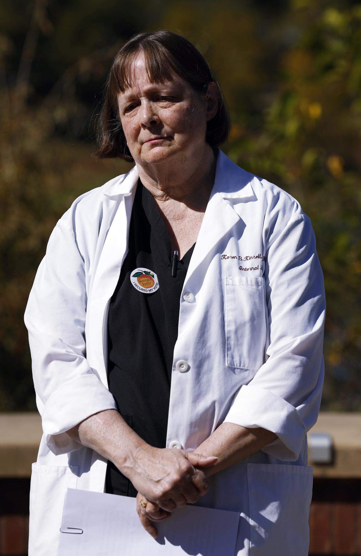 Dr. Karen Kinsell, a primary care physician in Clay County, speaks during a news conference Oct. 23, 2025, in Columbus, hosted by U.S. Rep Sanford Bishop Jr., D-GA. Bishop is hosting several events in Georgia’s 2nd Congressional District about the federal government shutdown and highlighting the potential issues that could arise if subsidies for the Affordable Care Act expire.