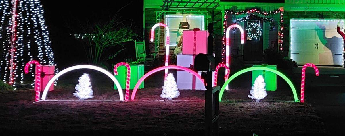 The view from the front of the Lights on Justice holiday display.