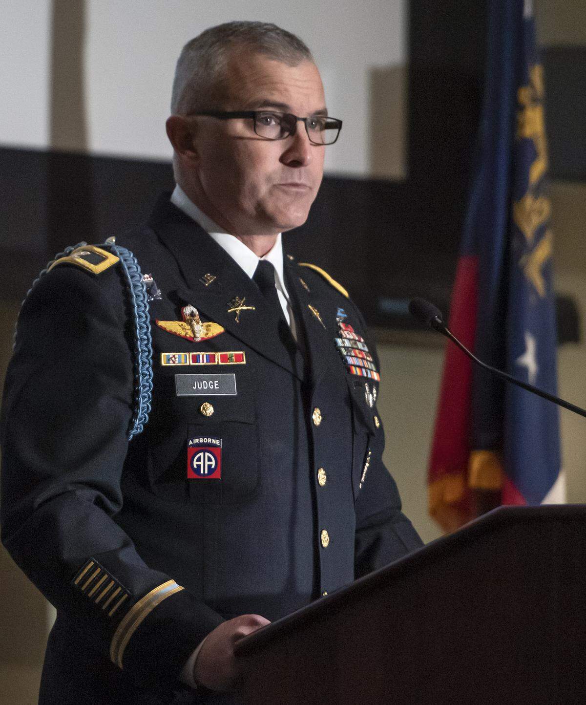 COL Anthony Judge, 199th Infantry Brigade Commander speaking at the dedication ceremony of 180 paving stones installed at the National Infantry Museum since Veterans Day, Monday May 27, 2019