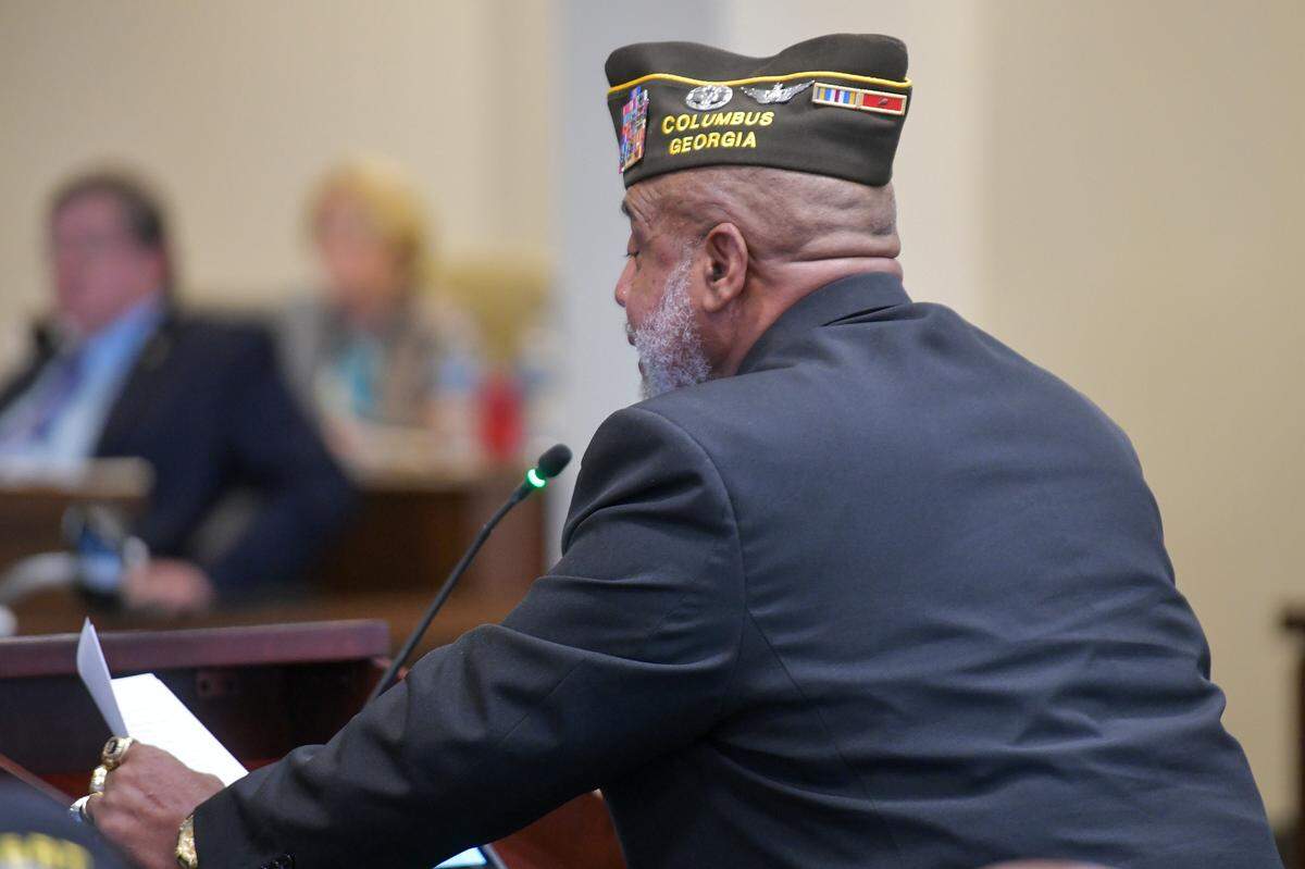 Marvin Broadwater Sr. addresses the Columbus Council during the public agenda at the March 25, 2025, meeting.