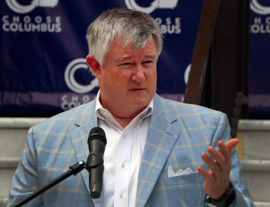 Pace Halter, chairman of Columbus 2025 speaks during a May 15, 2025 news conference in Columbus announcing the launch of the Choose Columbus initiative.