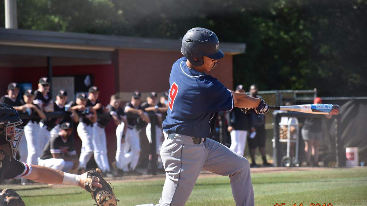 Northside’s Mack Williams hits a home run during Game 1 of the Patriots’ best-of-three series at North Oconee in the Georgia High School Association Class AAAA baseball state semifinals Tuesday, May 14, 2019.