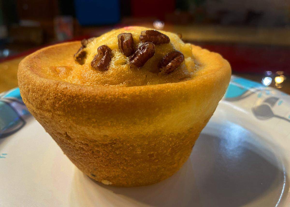 This is the Mantecada (a sweet bread with nuts on top) at Chilango Pride Bakery in Columbus. 04/24/2025