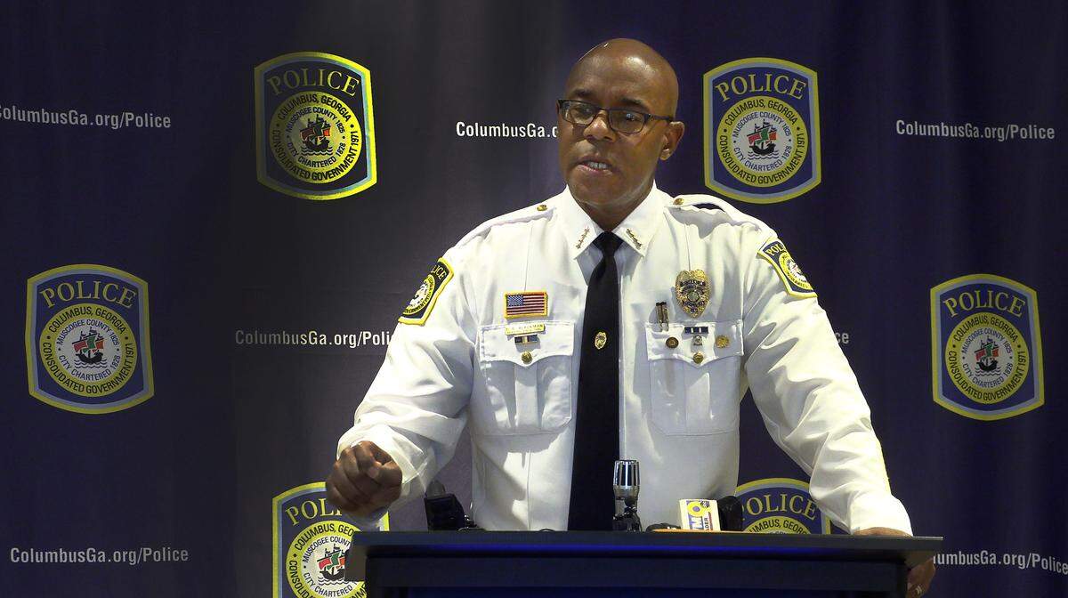 Columbus Police Chief Freddie Blackmon speaks at a Saturday afternoon press conference about a shooting on Friday night where nine juveniles, ages 5-17, were wounded. 02/18/2023