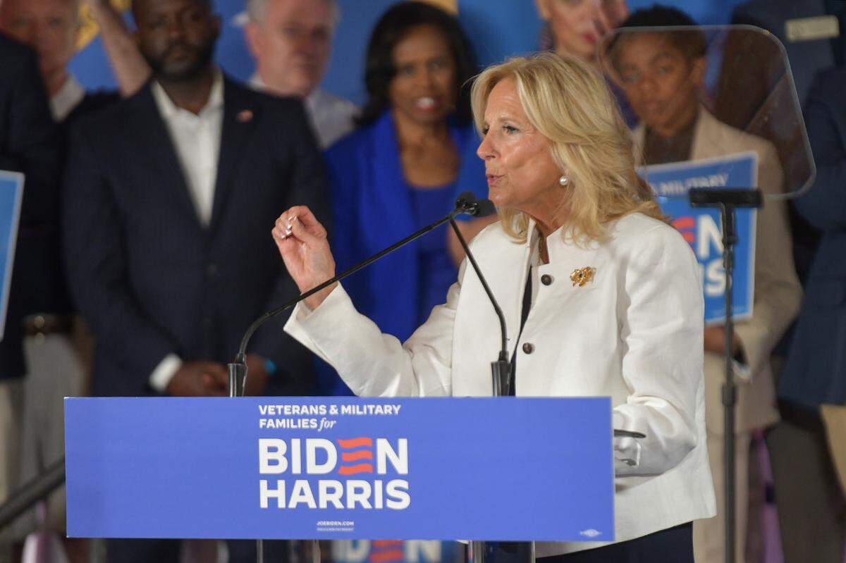 First Lady Jill Biden made a 10-minute speech in Columbus Monday, criticizing former President Donald Trump and emphasizing her husband’s support for veterans. The first lady visited Georgia and, along with veterans and military families, gave a speech at the Bibb Mill Event Center to a crowd of supporters.