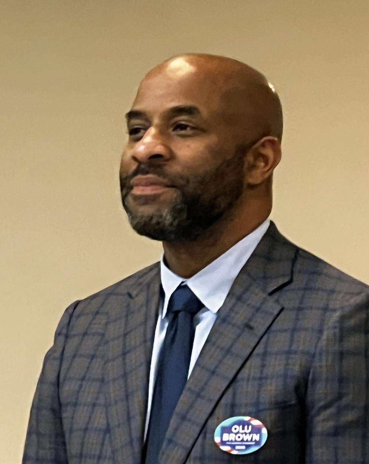 Olu Brown, a Democratic gubernatorial candidate in Georgia, participates in the Saving Democracy Forum in Columbus on March 12, 2026, at the Page-Doleman Complex, 800 Eighth Street.