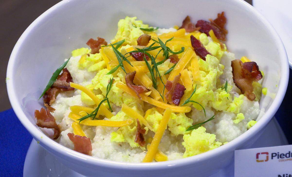 Piedmont Columbus Regional recently overhauled the menu and food options for patients. Among the new dishes is the Nitty Gritty Bowl. It has cheese grits, eggs, bacon, cheese, and scallions.