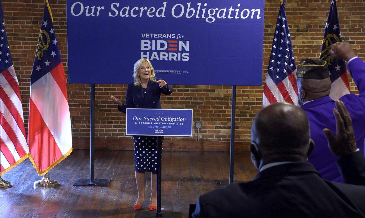Dr. Jill Biden, former second lady and wife of Democratic presidential nominee Joe Biden, made a campaign stop Monday at Warehouse 9 Restaurant, 920 9th St, in Columbus, Georgia. Biden met with military families and veterans after making brief remarks at the event.
