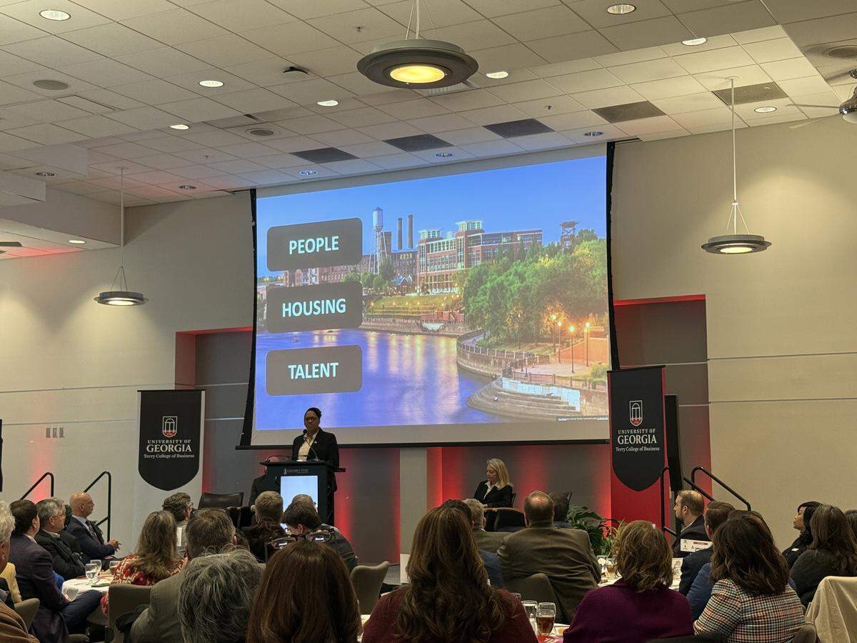 Tesa Leonce-Regalado, acting dean for the D. Abbott Turner College of Business & Technology at Columbus State University, gives the economic forecast for Columbus during the annual Georgia Economic Outlook in CSU’s Cunningham Conference Center on Jan. 27, 2026.