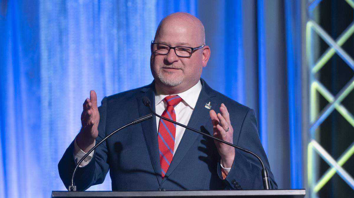 Columbus State University president Chris Markwood in this 2019 file photo. CSU announced Markwood is retiring this year.