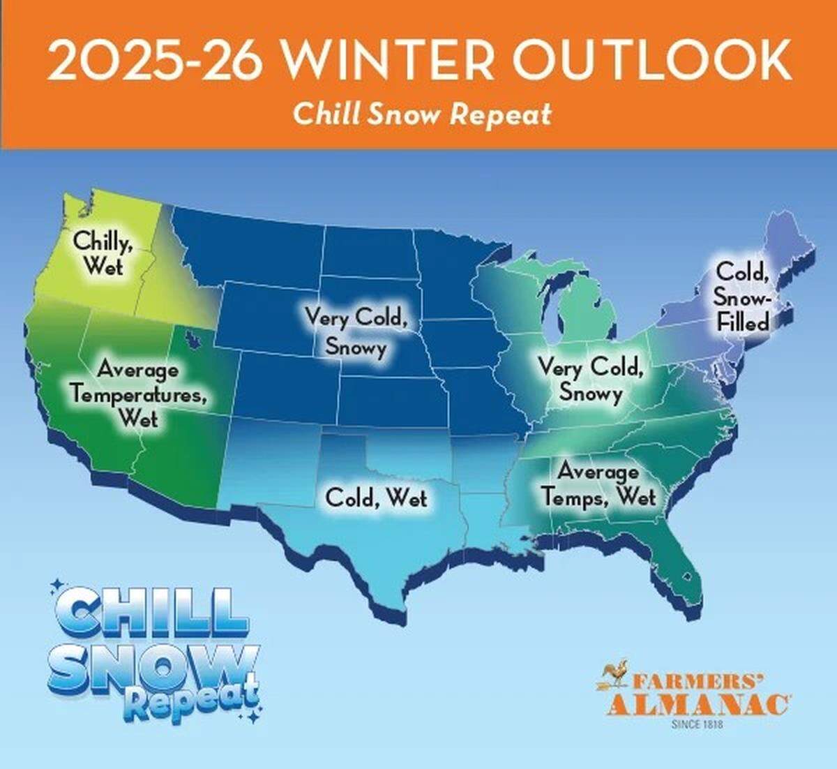 A map that shows wither weather forecasts for different parts of the US.