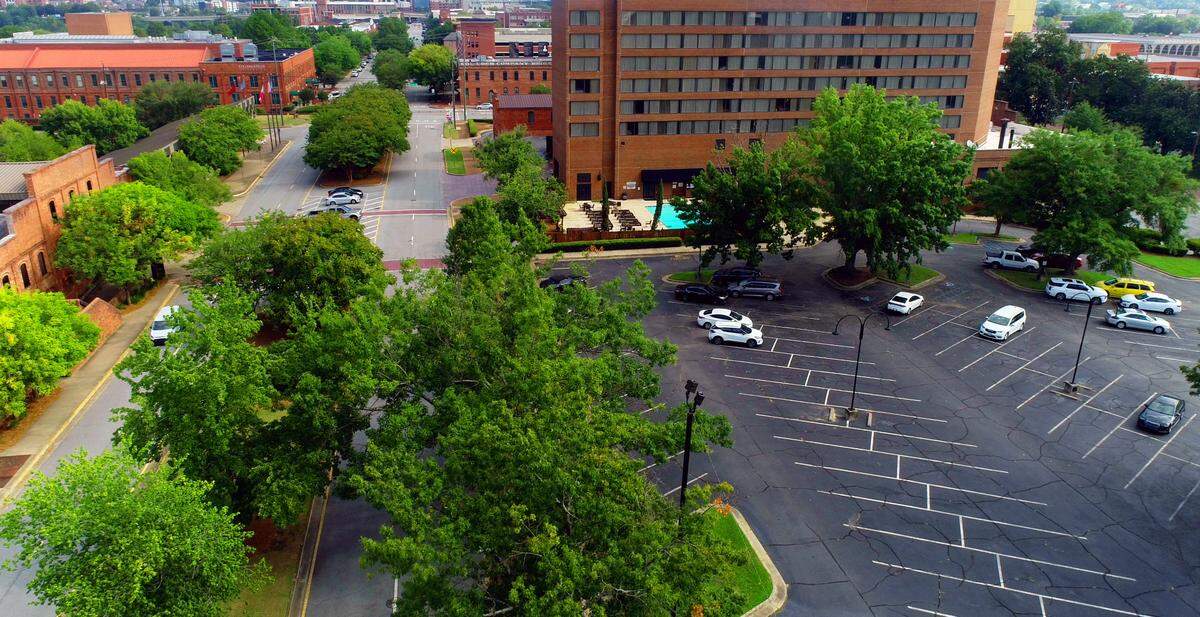 There’s a proposal to build a new parking deck in this surface parking lot adjacent to the Columbus Marriott at 800 Front Ave. in Columbus, Georgia.
