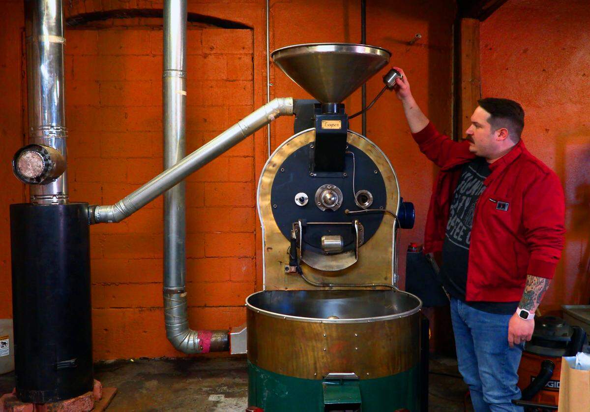 Jud Richardson, co-owner of Fountain City Coffee in Columbus, Georgia, also roasts the company’s coffee beans in Columbus.
