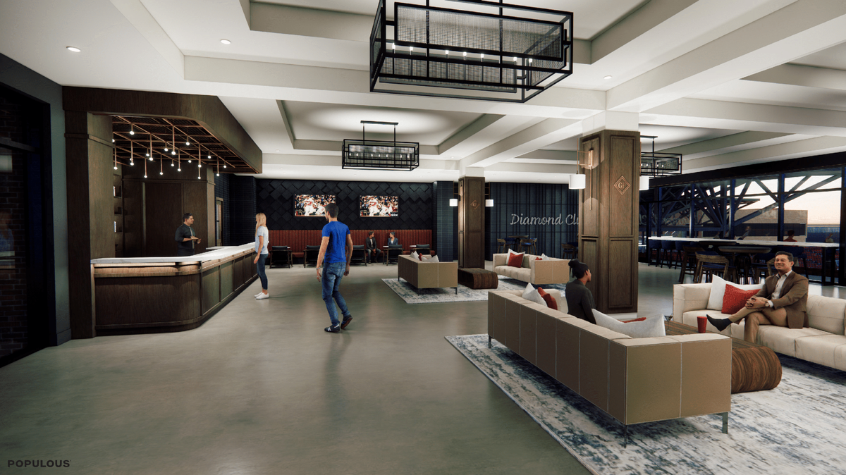 This artist’s rendering shows what the club at Golden Park, now named Synovus Park, is planned to look like when the $50 million renovation of the 98-year-old baseball stadium in Columbus is completed in time for the 2025 arrival of the Atlanta Braves Class AA minor league affiliate moving from Mississippi.