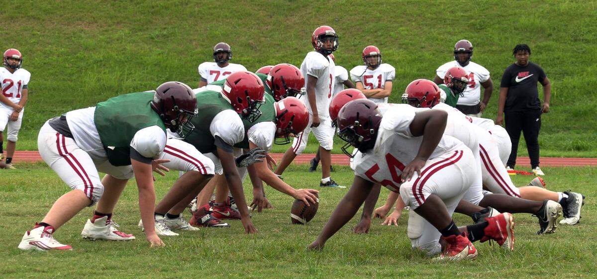 The football team at Jordan Vocational High School in Columbus, Georgia practices earlier this week. 08/22/2022