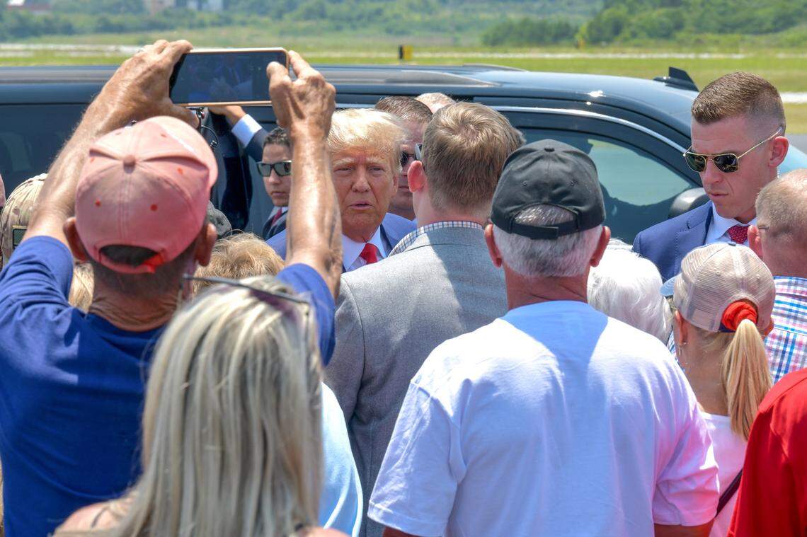 President Donald J. Trump greets fans who had been waiting at Columbus Airport since the morning.