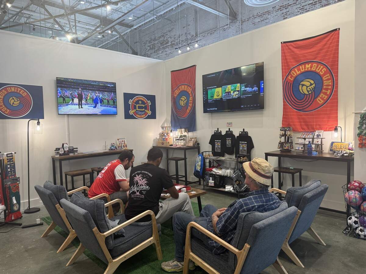 Fans at Highside Market in Uptown Columbus await the start of the 2026 FIFA World Cup on June 11. Columbus United is hosting watch parties for every game.