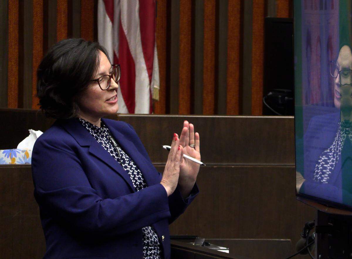 Prosecutor Robin Anthony questions a witness during the trial of Zajaliq Riley in Columbus, Georgia. 08/09/2023