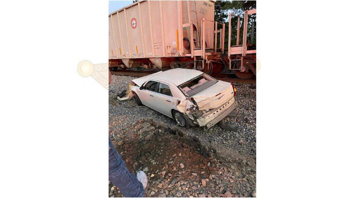 This car was hit by a train in Columbus on Sept. 9, 2025. A Muscogee County Sheriff’s Office deputy along with two good samaritans got the driver to safety before the train struck the vehicle.