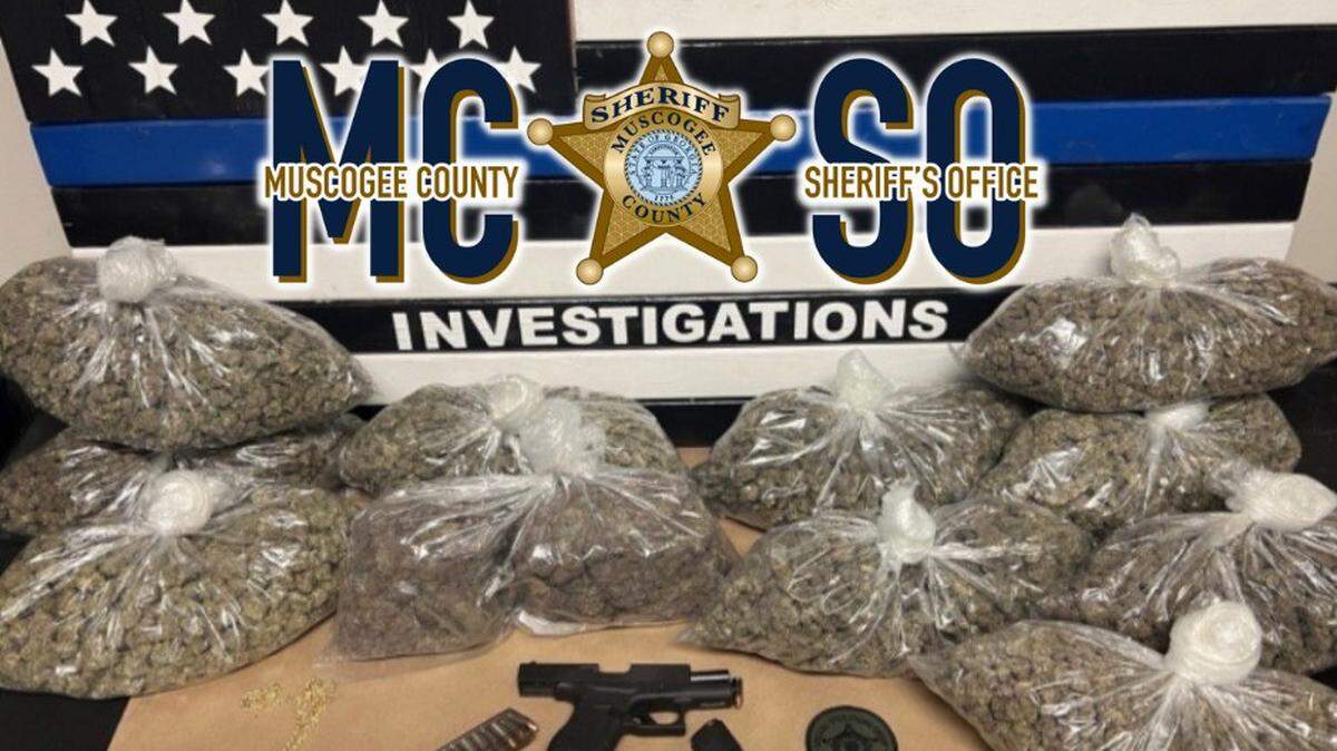 Pictured is over 11 pounds of Marijuana and a firearm seized Jan. 23 during an investigation by the Muscogee County Sheriff’s Office, FBI, DEA and Coweta County Sheriff’s Office.