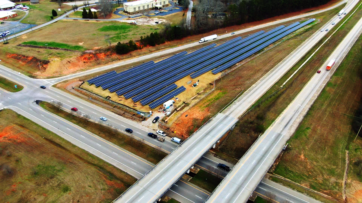 This right-of-way solar array is located along I-85 near exit 14 in LaGrange, Georgia.