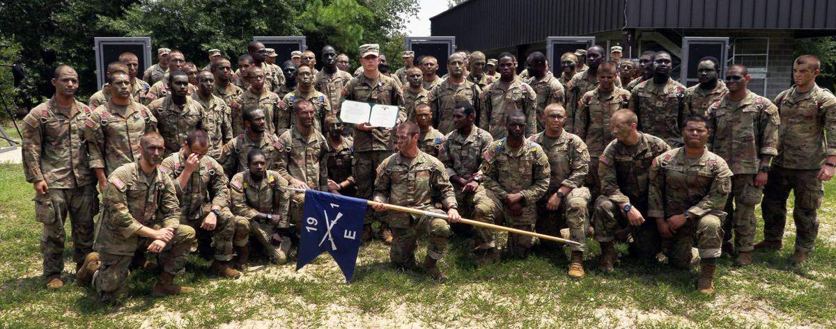 In a ceremony Tuesday at Fort Moore, Pvt. Matthew Cole,center holding certificates, was presented with the Soldier’s Medal for his heroic actions that saved a 3-year-old girl and her father from the rising Chattahoochee River while he was off duty May 26 in Columbus. Cole is with Echo Company, 1st Battalion, 19th Infantry Regiment of the 198th Infantry Brigade. 08/08/2023