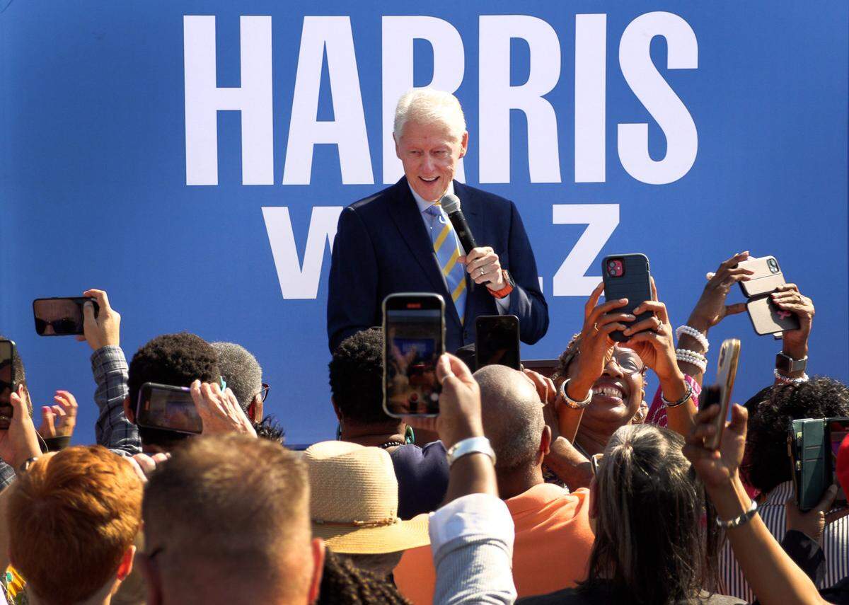 Former President Bill Clinton campaigns in Columbus, Georgia on Monday morning on behalf of democratic presidential candidate Kamala Harris and her running mate Tim Walz. 10/14/2024