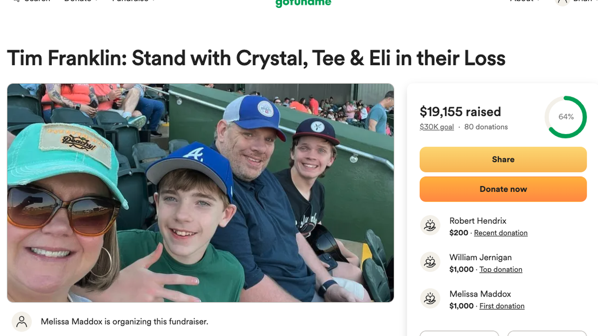 This is a screenshot of the GoFundMe account created to support the family of Tim Franklin of Columbus. Franklin died June 8, 2025, after getting caught in a rip current while swimming in Florida, according to the Gulf County Sheriff’s Office.