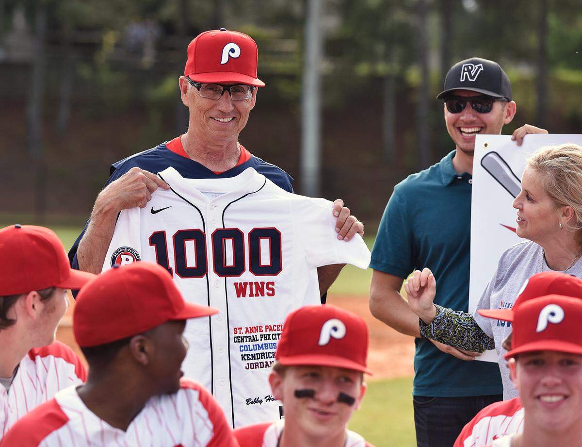 St. Anne-Pacelli head baseball coach Bobby Howard celebrated Monday afternoon his 1,000th career win after the Vikings defeated Webster County 8-3.