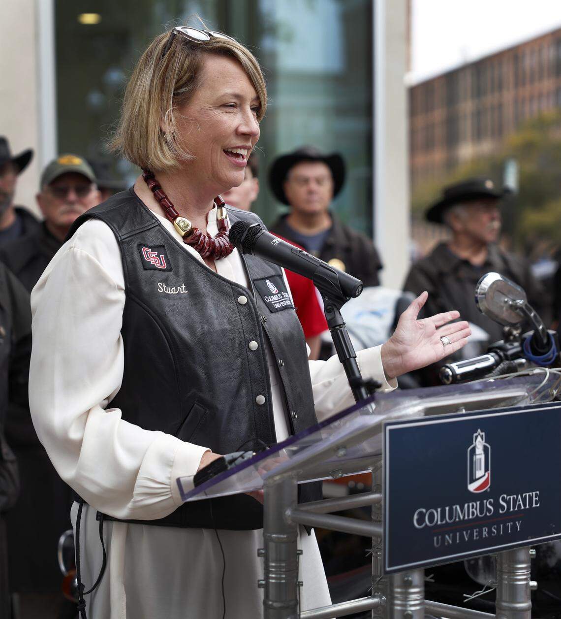 Stuart Rayfield, president of Columbus State University, speaks during the March 3, 2026, news conference announcing the Miracle Riders have hit their $1 million fundraising goal for CSU.