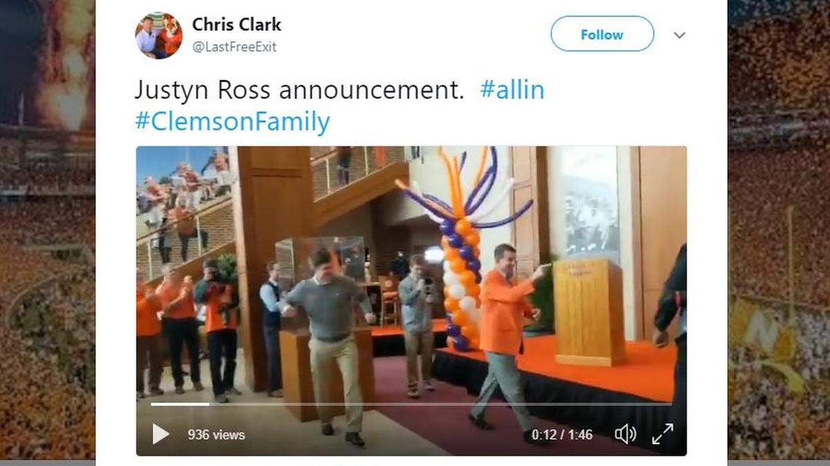 Dabo Swinney waited anxiously Wednesday afternoon as Justyn Ross announced his final college choice. As Ross put on the Clemson hat, Swinney and those gathered in Clemson's football center cheered sharing high-fives and hugs.