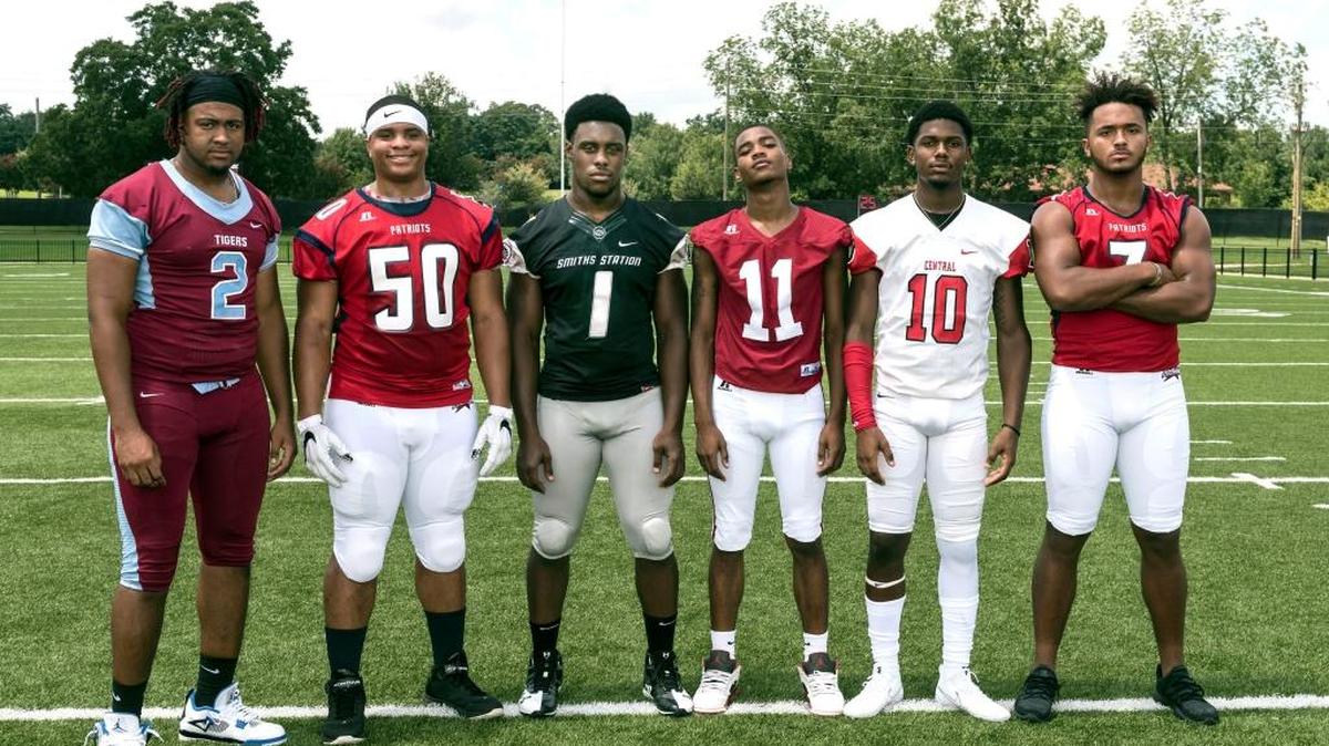 The 2017 All Defense, from left to right, Andrew Ogletree, TaLon Gamble, Deondrae Williams, Quinten Duke, Ray Thornton and Caleb Johnson. Not pictured: Spencer linebacker Davonte Webster.