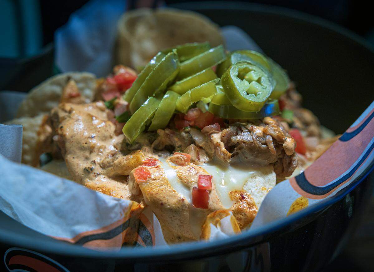 Loaded pulled pork nacho, pictured March 19, 2026, is returning for a second season during Columbus Clingstones home games this year at Synovus Park in Columbus. The dish is a new take on the pulled pork nachos from last year.
